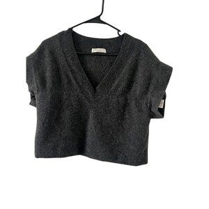 Cashmere Cropped V-Neck Short Sleeve Sweater Top